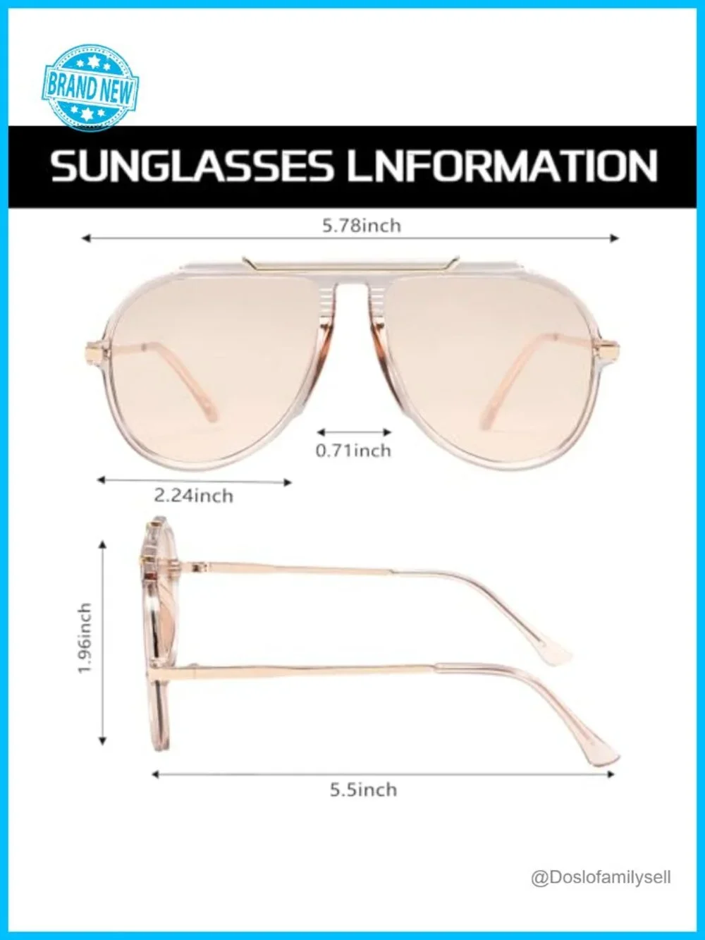 Oversized Retro Aviator Sunglasses 70s Gold Top Bar UV400 Women